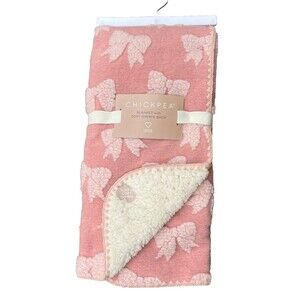 Chick Pea Baby Girl Blanket Pink Textured Bows Print Soft Cozy Sherpa Back New